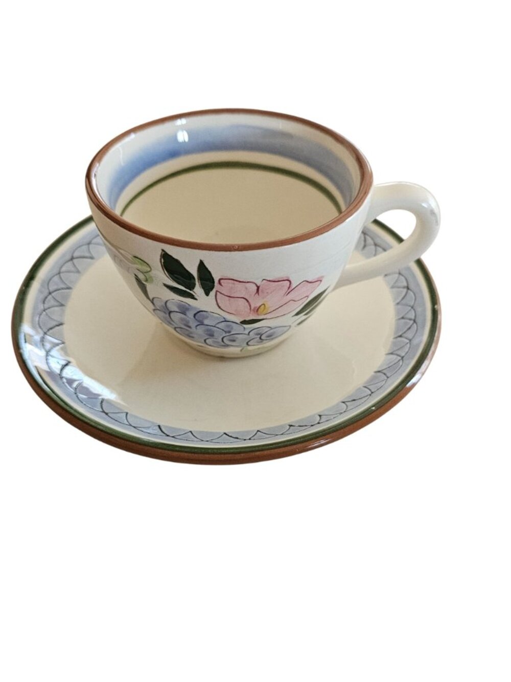 Stangl Pottery Fruit Flowers Tea Cup Saucer 6oz art pottery vtg floral blue gree - Picture 9 of 11